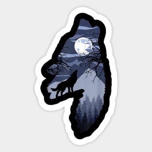 Forest with Full-Moon and Cliff Of Silhouette Howling Wolf Sticker